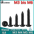 Schwarz Linsenkopfschrauben Selbstschneidende Schrauben Innensechskant M3 bis M6