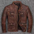 Herren Biker Cafe Racer Vintage Motorrad Distressed Brown Rindsleder Jacke