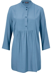 Bluse mit Rundsaum A-Linie Gr. 48 Jeansblau Damenbluse Hemd Shirt Tunika Neu