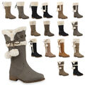 Warm Gefütterte Damen Winterstiefel Kunstfell Stiefel Bequem 812667 Trendy Neu