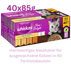 40x85g Katzennassfutter Ragout Geflügel Auswahl in Gelee von Whiskas 1+