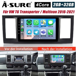 9" 2+32G Android 14 Autoradio Carplay FM GPS Navi für VW T6 Transporter Multivan