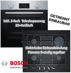HERDSET Bosch Backofen mit Bosch Gas-Kochfeld schwarzes Hartglas autark 60cm NEU