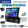 1 DIN 4+64G 7 Zoll Flip Out Carplay Autoradio Android 14 GPS WIFI FM BT DAB+ KAM