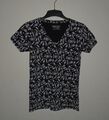 Wie NEU Top T-Shirt schwarz weiß / hellbeige gemustert Paisley XS S 32 34
