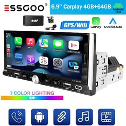 Android 14 DAB+KAM+ MIK 6.9" 4+64GB Carplay Autoradio 1 DIN GPS NAVI RDS USB BT