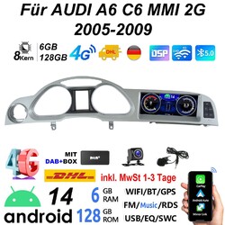 DAB+ 6+128G Carplay Android 13 Autoradio GPS Für Audi A6 C6 4F MMI 2G SIM Kamera