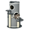 Katzen Kratzbaum 99 cm Kratztonne Katzenbaum mit Katzenbett, Spielball, Grau