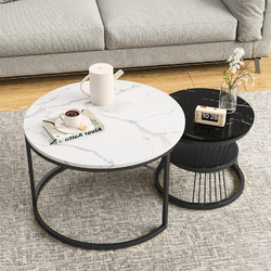 2er/Set Couchtisch Marmor Optik Rund Beistelltisch Satztisch Wohnzimmertisch -