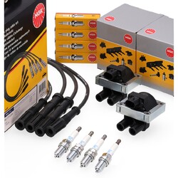 2x NGK Zündspule + Kabelsatz + 4x Zündkerze für FIAT PANDA 169 PUNTO 188 1.1 1.2