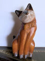 Katze mit Schleife Akazien Holz geschnitzt  bemalt Deko Tierfigur 26cm