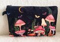 Moonlight Mushroom 🍄 Midnight Black Fairycore Make Up Wash Travel Zip Top Bag