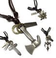 Herren Echt Leder Halskette Surfer Style Schwarz Hammer Männer Schmuck Ringe