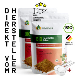 KRÄUTERLAND Bio Hagebuttenpulver 1kg gemahlen Rohkost 100% reine Hagebutten