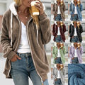 Damen Plüsch Hoodie Kapuzenjacke Fleece Flauschiger Teddy Jacke Winter Mantel DE