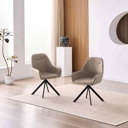 360° 2er Set Kunstleder Esszimmerstuhl Drehbar mit Armlehne Drehbar gepolsterte