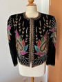 Edel Luxus Blazer Jacke schwarz Samt bestickt verziert Pailletten Perlen Gr.M
