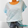 Oversized Italy Damen Shirt 3D Waschung Frontdruck NEW York Türkis Blau 40 42 44