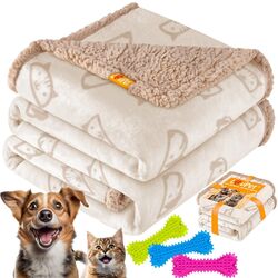 LOVPET® Hunde Decke wasserdicht Haustier Trockenbett Fleece, 3x Spielzeugknochen✅ maschinenwaschbar ✅ beidseitiger Sofabezug-Schutz ✅