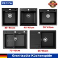 CECIPA Granitspüle Küchenspüle Einbauspüle Spülbecken mit Ablaufgarnitur Schwarz