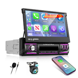64G Android 15 1DIN 7 Zoll Flip Out Autoradio mit Kamera Carplay GPS WIFI FM RDS