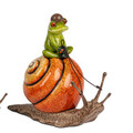 Dekofigur Froschhausen Frosch auf oranger Schnecke H. 13cm Kunststein Formano