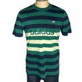 Adidas Vintage T-Shirt Gestreift Sample Grün Blau Logo aus Baumwolle Men Größe M