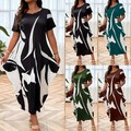 Übergröße Damen Drucken Kurzarm Midikleid Freizeitkleid Sommerkleid Strandkleid