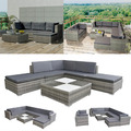 Garten Lounge Set mit Auflagen Poly Rattan Gartenmöbel Grau Sitzgruppe Set