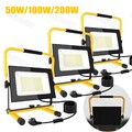 LED Fluter + Gelb Stativ mit Stecker Flutlicht Baustrahler Scheinwerfer 50W-200W