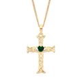Kreuz-Anhänger 9 kt Gelbgold auf Silber simulierter Smaragd keltisch irisch CLADDAGH