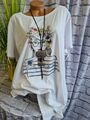 Sheego Damen Shirt Tunika T-Shirt weiß mit Aufdruck Kurzarm 542 (329) Übergröße 