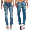 Cipo & Baxx Damen Slim Fit Jeans Hose Hüftjeans Skinny Stretch Cargo Used-Look