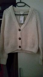Cardigan mit V-Ausschnitt ,cremefarben,raglanärmeln,h&M,größe M,neu