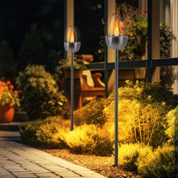 Solarlampe Gartenlampe Außenleuchte Stecklampe Feuer Effekt Erdspieß LED 2er Set