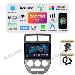 4G+64G DAB+ Android 14 Autoradio CarPlay GPS BT WIFI Für Jeep Compass 2007-2009