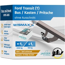 ANHÄNGERKUPPLUNG für Ford Transit T 86-91 starr GDW +7polig E-Satz ABE