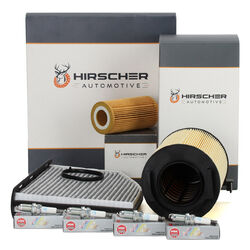HIRSCHER Filterset + 4x NGK Zündkerze für VW GOLF 5 6 PASSAT B6 TOURAN 2.0 FSI