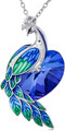 Pfauen-Halskette Mit Blauem Kristall Sterlingsilber Pfauen-Anhänger Halskette, G
