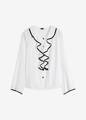 Neu Bluse mit Volant Gr. 38 Weiß Schwarz Damenbluse Shirt Tunika Oberteil