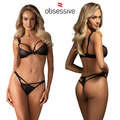 Intensiver BH und String Edel Spitze Schwarz Obsessive Verstellbare Träger
