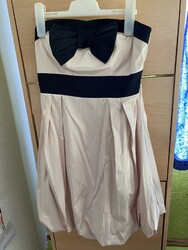 Cocktailkleid Abendkleid Abschlussballkleid Beige Schwarz Schleife Gr.S Seide