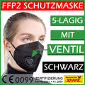 FFP2 Atemschutzmaske Maske mit Ventil Filter 5lagig schwarz weiß CE zertifiziert