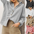 Übergröße Damen Baumwolle Leinen Hemd Bluse Lose Baggy Oberteile Tops T-Shirt AA