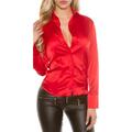 Elegante klassische Langarm Satin Bluse Rot #BL317
