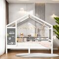 Hausbett 90x200cm Kinderbett Stauraumbett Kiefer Lattenrost Gitter mit Tafel DE.
