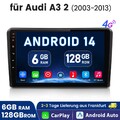 6+128G Für AUDI A3 8P 2003-2012 Android14 Autoradio DAB+ Carplay GPS Navi BT SWC