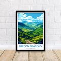 Brecon Beacons Nationalpark Reiseposter walisische Wildnis Kunst rollende Hügel Pr