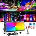 2Stk RGB LED Fluter 50W Außen Strahler Flutlicht Scheinwerfer Garten Lampe IP66