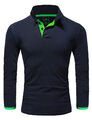 Herren Poloshirt Basic Kontrast Langarm Polohemd Shirt R0521
